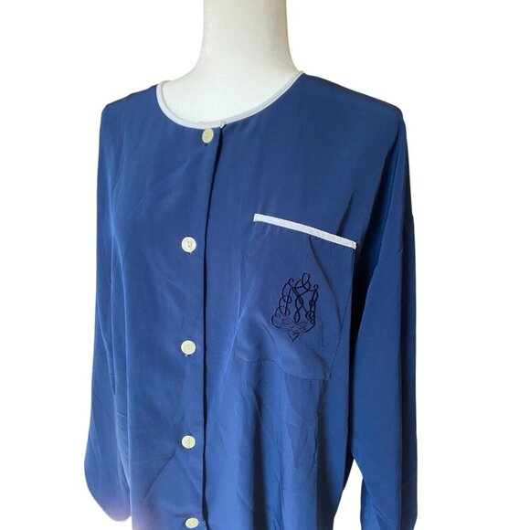 Vintage Natori II Blue Satin Pajama Top Large - Picture 2 of 4